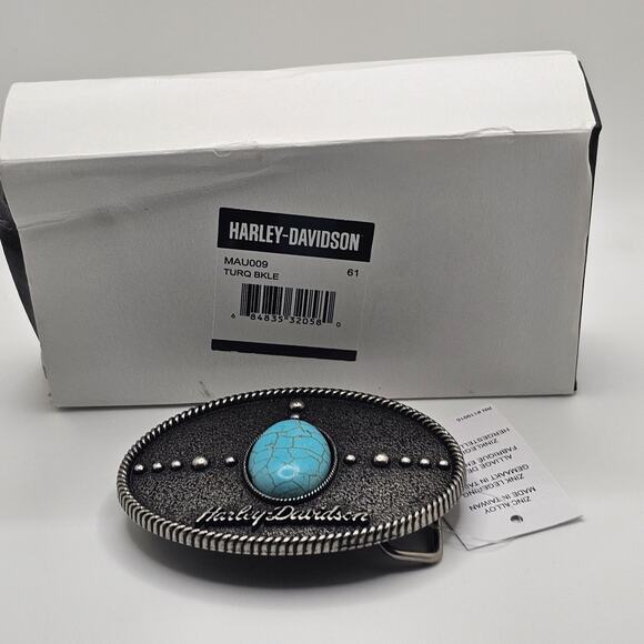 Women's Belt Buckle Harley-Davidson, Turquoise Antique Nickel Finish #MAU009 - Picture 5 of 5